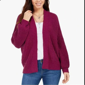 Style & Co. women's purple chunky cable knit open front cardigan sweater size XL